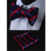 Mens Check Silk Self tie Bow Tie with Pocket Squares Set - Amedeo Exclusive